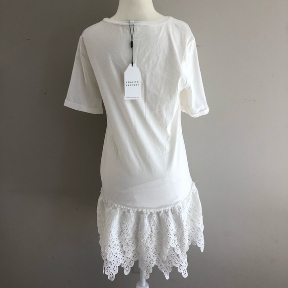 English Factory Lace Trim T-shirt Dress in White - Picture 5 of 7